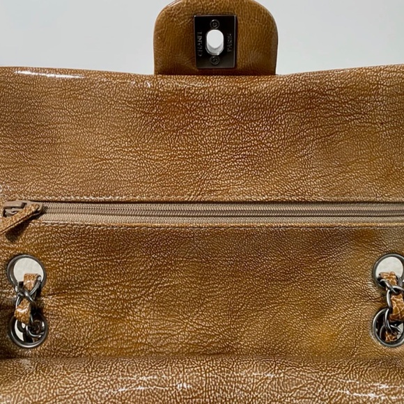 Authentic Chanel Crinkled Patent Quilted Medium Double Classic Flap Brown - Picture 15 of 16